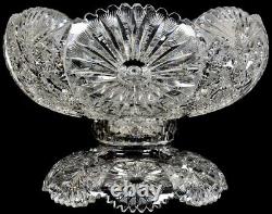 Rare Antique Abp Heavy 22 Lb. Sunburst Deeply Cut Water White Glass Punch Bowl