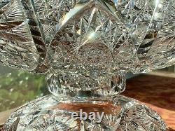 Rare Antique Abp Heavy 22 Lb. Sunburst Deeply Cut Water White Glass Punch Bowl