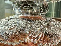 Rare Antique Abp Heavy 22 Lb. Sunburst Deeply Cut Water White Glass Punch Bowl