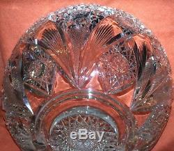 Rare Antique Abp Signed Hawkes Heavy 15 Cut Glass Punch Bowl