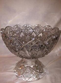 Rare Antique Abp Signed Hawkes Heavy 15 Cut Glass Punch Bowl