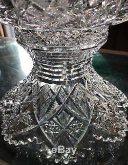 Rare Antique Abp Signed Hawkes Superior Heavy Thick 15 Cut Glass Punch Bowl