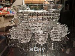 Rare Antique Large Heisey 18-20 Cup Punch Bowl with 12 Original Cups