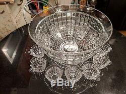 Rare Antique Large Heisey 18-20 Cup Punch Bowl with 12 Original Cups