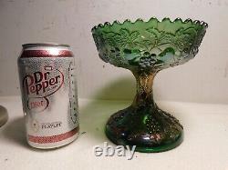 Rare Antique Millersburg Green Carnival Glass Multi-Fruits Punch Bowl Base Only