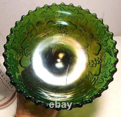 Rare Antique Millersburg Green Carnival Glass Multi-Fruits Punch Bowl Base Only