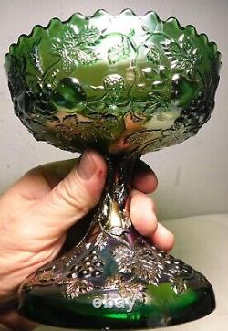 Rare Antique Millersburg Green Carnival Glass Multi-Fruits Punch Bowl Base Only