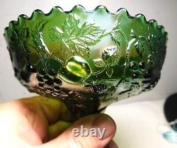 Rare Antique Millersburg Green Carnival Glass Multi-Fruits Punch Bowl Base Only