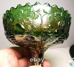 Rare Antique Millersburg Green Carnival Glass Multi-Fruits Punch Bowl Base Only