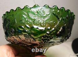 Rare Antique Millersburg Green Carnival Glass Multi-Fruits Punch Bowl Base Only