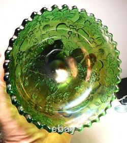 Rare Antique Millersburg Green Carnival Glass Multi-Fruits Punch Bowl Base Only