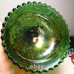 Rare Antique Millersburg Green Carnival Glass Multi-Fruits Punch Bowl Base Only