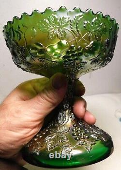 Rare Antique Millersburg Green Carnival Glass Multi-Fruits Punch Bowl Base Only