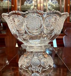 Rare Antique THE STATES Punch Bowl with Base and 10 Cups by US Glass Circa 1908