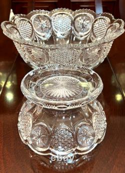Rare Antique THE STATES Punch Bowl with Base and 10 Cups by US Glass Circa 1908