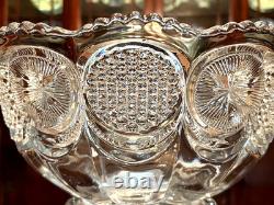 Rare Antique THE STATES Punch Bowl with Base and 10 Cups by US Glass Circa 1908