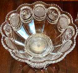 Rare Antique THE STATES Punch Bowl with Base and 10 Cups by US Glass Circa 1908
