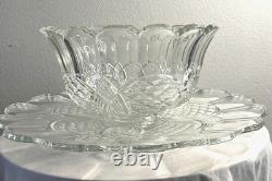 Rare Antique Victorian EAPG Petal & Fan Style Punch Bowl 12 Cups 20 Tray, Ladle