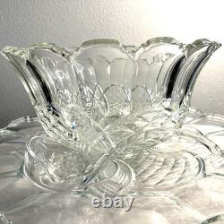 Rare Antique Victorian EAPG Petal & Fan Style Punch Bowl 12 Cups 20 Tray, Ladle