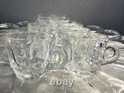 Rare Antique Victorian EAPG Petal & Fan Style Punch Bowl 12 Cups 20 Tray, Ladle