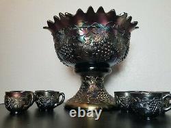 Rare Banquet HUGE 16 Northwood Grape Cable punch bowl Cups Stand