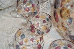 Rare Bohemia Crystal Optic Dot Coin Pastel Punch Bowl withLid and Handled Cups