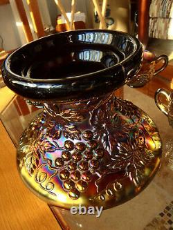 Rare CARNIVAL GLASS Banquet Size Northwood Grape Cable Punch Bowl 10 Cups Stand