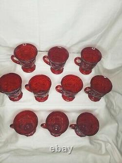 Rare Cambridge Wild Rose Ruby Carmen Red Glass Punch Cups Set of 10