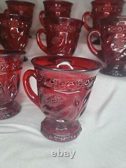 Rare Cambridge Wild Rose Ruby Carmen Red Glass Punch Cups Set of 10