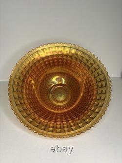 Rare Complete Carnival Glass Punch Bowl Set Waffle Block Pattern Marigold 1930