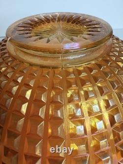 Rare Complete Carnival Glass Punch Bowl Set Waffle Block Pattern Marigold 1930
