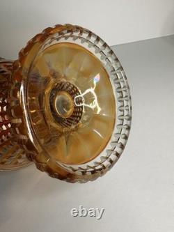 Rare Complete Carnival Glass Punch Bowl Set Waffle Block Pattern Marigold 1930