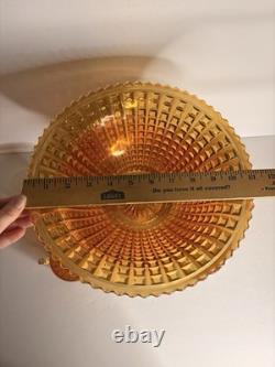 Rare Complete Carnival Glass Punch Bowl Set Waffle Block Pattern Marigold 1930