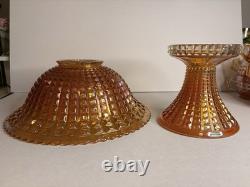 Rare Complete Carnival Glass Punch Bowl Set Waffle Block Pattern Marigold 1930