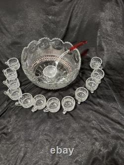 Rare Cranberry Punch Bowl &12 matching cups by TIFFIN-FRANCISCAN BULLEYE pattern