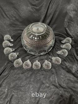 Rare Cranberry Punch Bowl &12 matching cups by TIFFIN-FRANCISCAN BULLEYE pattern