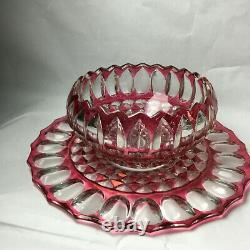 Rare Cranberry Red Glass Holiday Punchc Bowl 12 Glasses, Glass Ladle