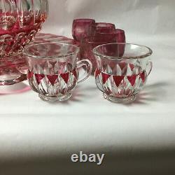 Rare Cranberry Red Glass Holiday Punchc Bowl 12 Glasses, Glass Ladle