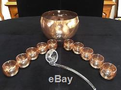Rare Dorothy Thorpe Gold Fleck Punch Bowl & 10 Mini Gold Fleck Roly Polys &Ladle
