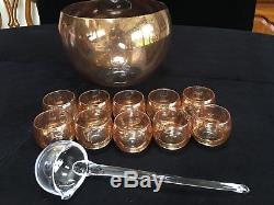 Rare Dorothy Thorpe Gold Fleck Punch Bowl & 10 Mini Gold Fleck Roly Polys &Ladle