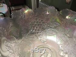 Rare Dugan Carnival Glass WHITE 13 x 6 Many Fruits Ruffled Punch Bowl 1911 NR