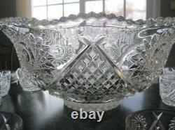 Rare Eapg Duncan & Miller40 Clear 16 Pc Flared Punch Bowl Setstar Diamond