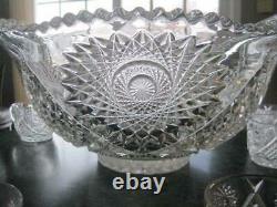 Rare Eapg Duncan & Miller40 Clear 16 Pc Flared Punch Bowl Setstar Diamond