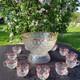 Rare Federal Glass Yorktown Colonial Flashed Pink Punch Bowl 12 Cups Pedestal