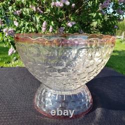 Rare Federal Glass Yorktown Colonial Flashed Pink Punch Bowl 12 Cups Pedestal