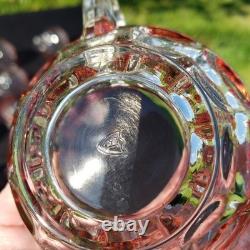 Rare Federal Glass Yorktown Colonial Flashed Pink Punch Bowl 12 Cups Pedestal