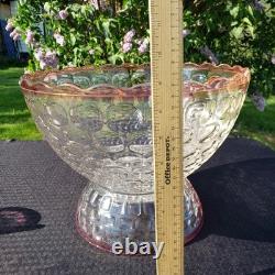 Rare Federal Glass Yorktown Colonial Flashed Pink Punch Bowl 12 Cups Pedestal