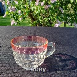 Rare Federal Glass Yorktown Colonial Flashed Pink Punch Bowl 12 Cups Pedestal