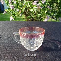 Rare Federal Glass Yorktown Colonial Flashed Pink Punch Bowl 12 Cups Pedestal