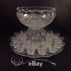 Rare Flared Rim L E Smith Slewed Horseshoe 2 Punch Bowl Set with Stand